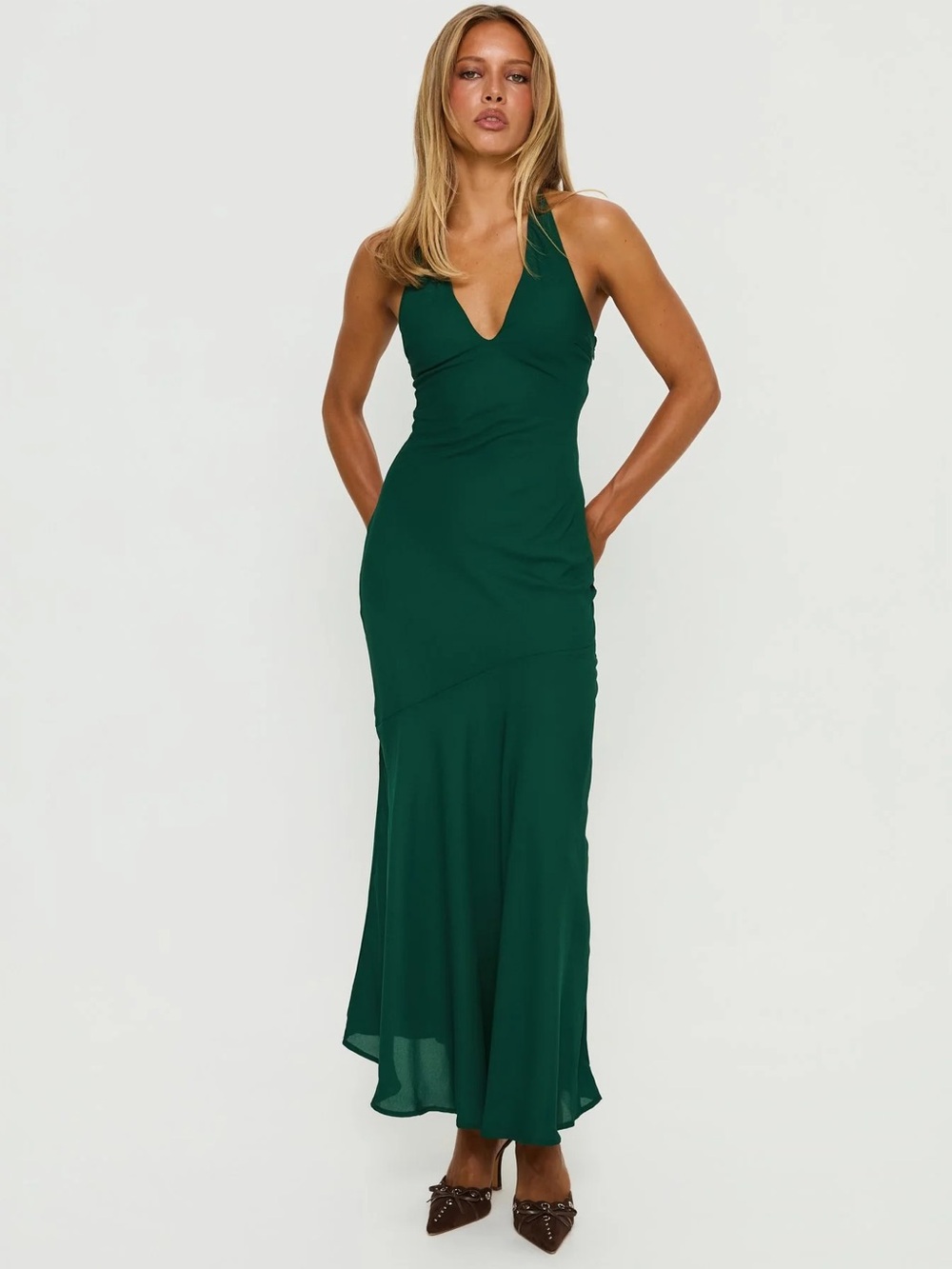 Luannie Halter Scarf Tie Maxi Dress Emerald